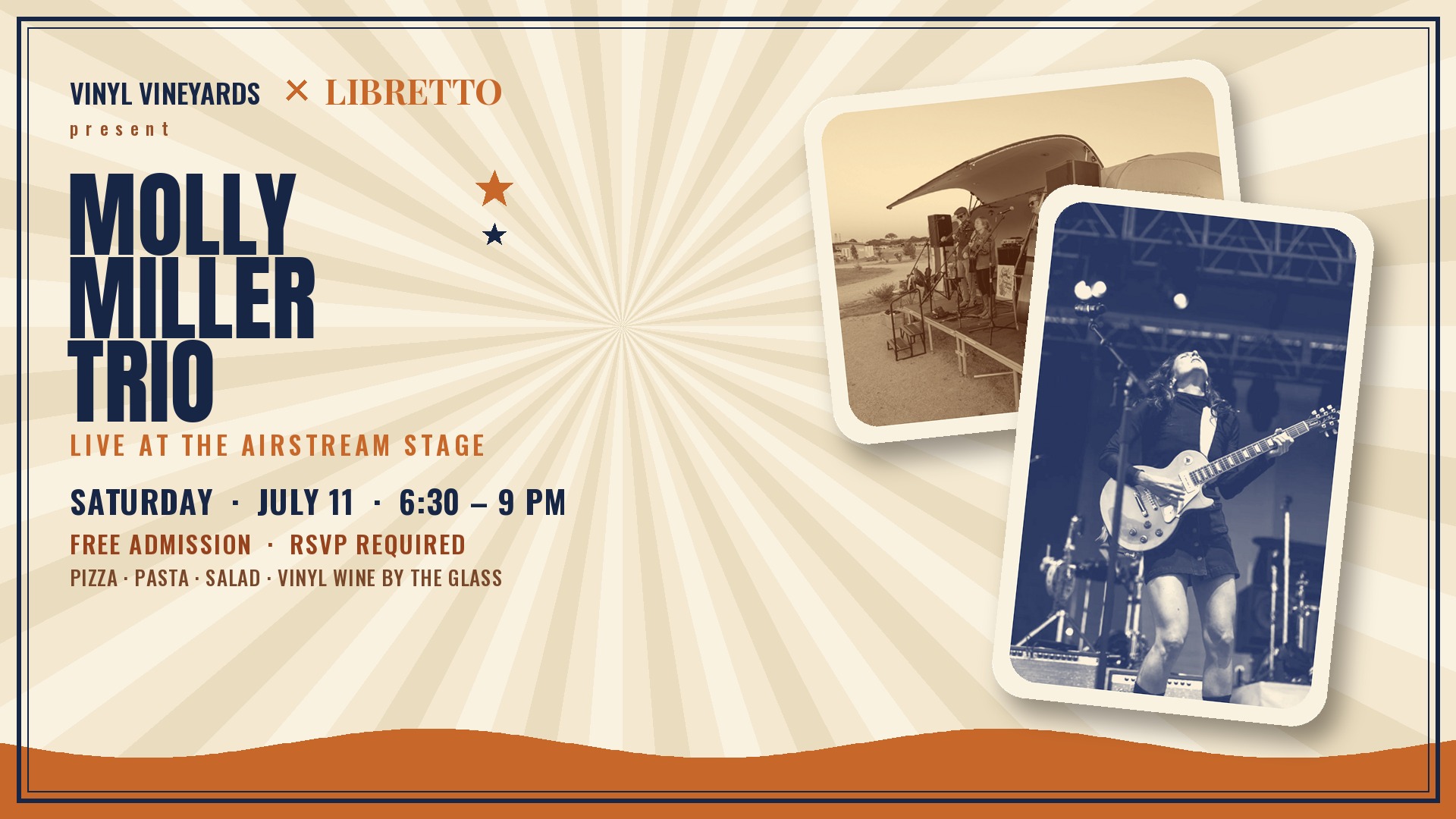 Molly Miller Trio live at the Vinyl Vineyards Airstream Stage, Saturday July 11, presented by Vinyl Vineyards and Libretto
